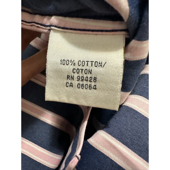 Bugatchi Uomo shaped fit blue pink pinstripes long sleeves button shirt Size L - Picture 5 of 8